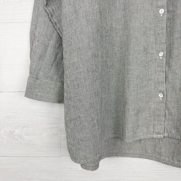 Eileen Fisher Organic Linen Cotton Tunic Shirt XL Gray Stripe Lagenlook Minimal - Picture 4 of 15